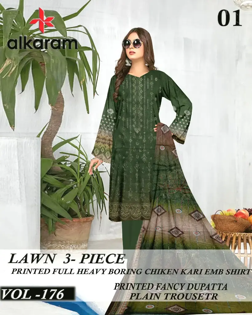 ALKARAM CHIKANKARI BORING DAMAN 3PCS LADIES SUITS